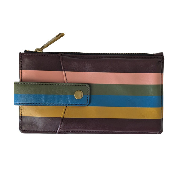 Fossil Savannah Tech Wine Red Multi Leather Wallet with Zipper Snap Phone Holder - Picture 1 of 5